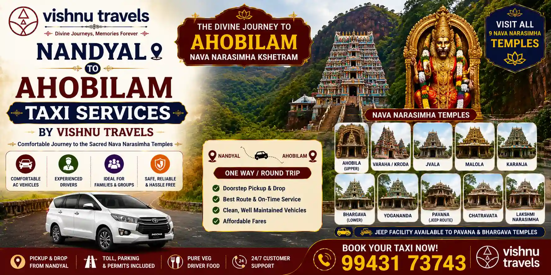 Nandyal to Ahobilam Taxi Services by Vishnu Travels