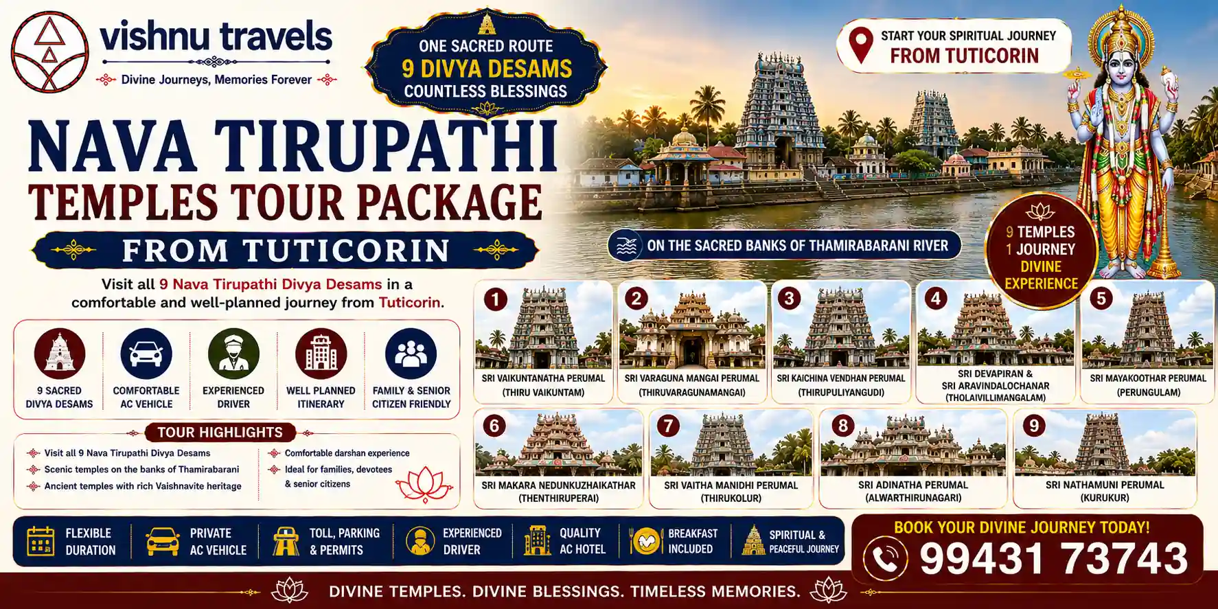 Nava Tirupathi Temples Tour Package from Tuticorin