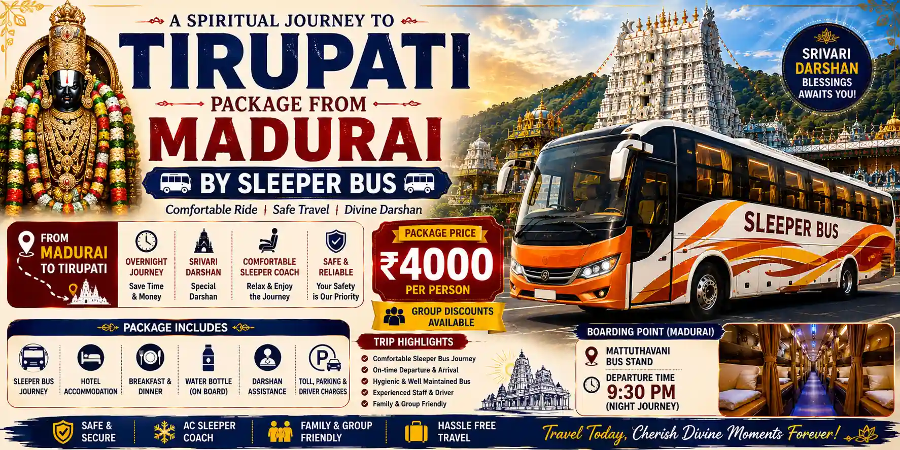 Tirupati Package from Madurai by Sleeper Bus
