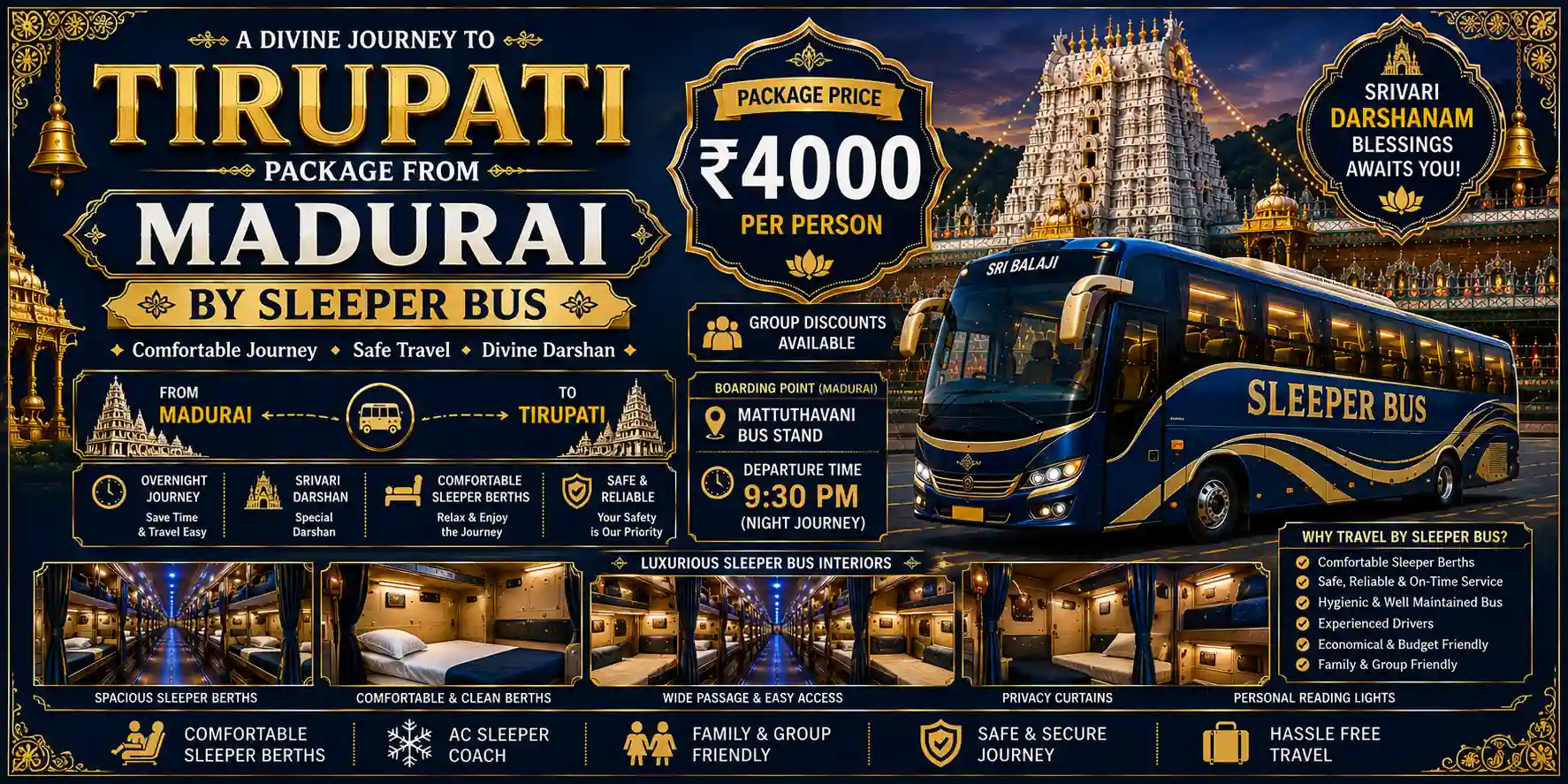 Tirupati Package from Madurai by Sleeper Bus