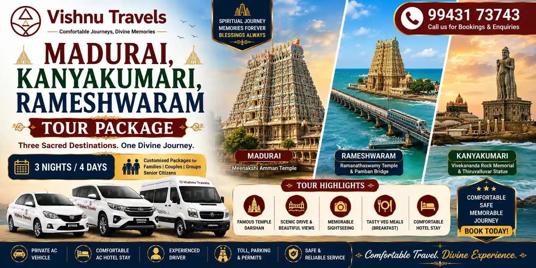 Madurai, Kanyakumari, Rameshwaram Tour Package