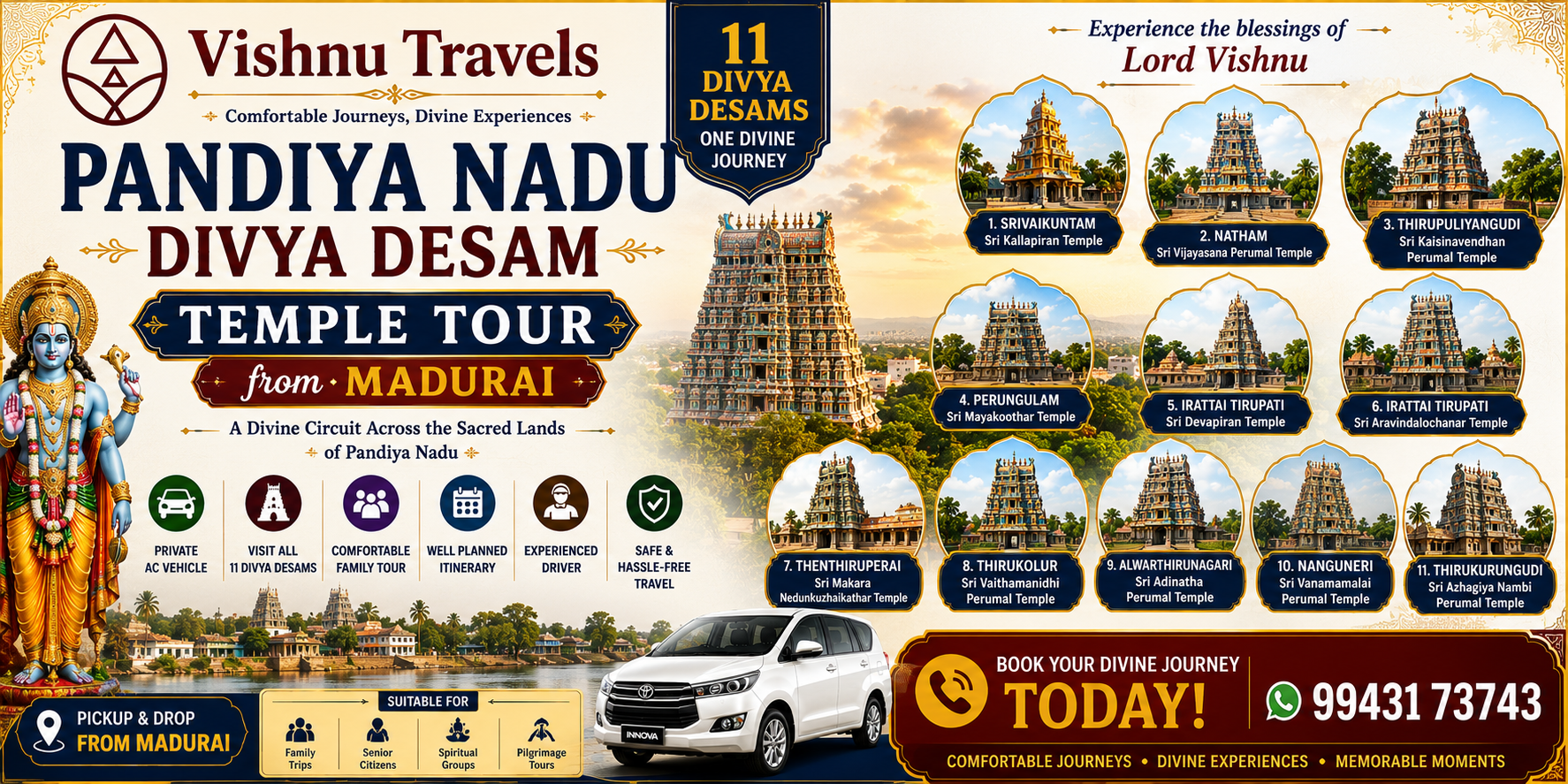 Pandiya Nadu Divya Desam Temple Tour from Madurai