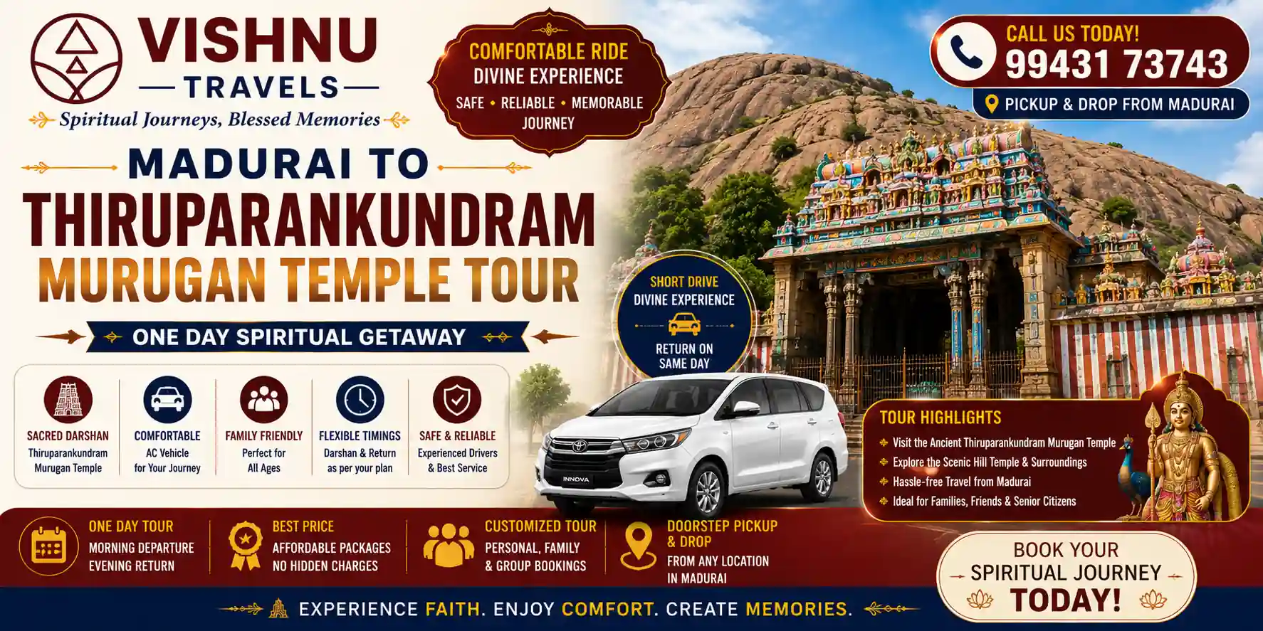 Madurai to Thiruparankundram Murugan Temple Tour