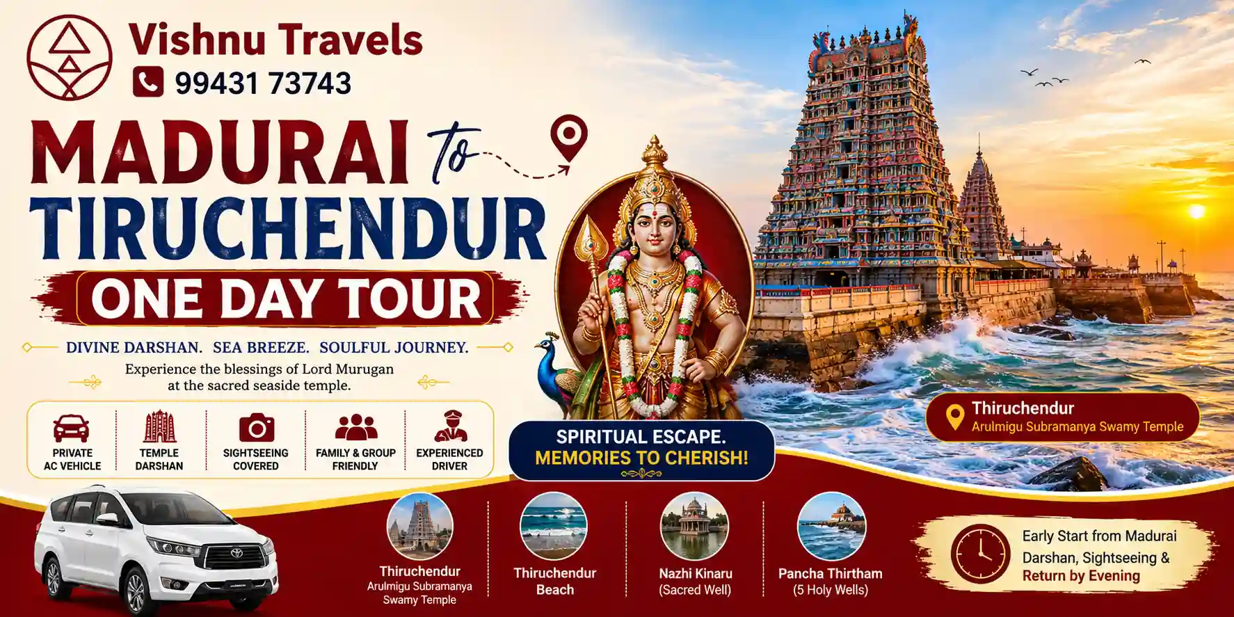 Madurai to Tiruchendur One Day Tour Package