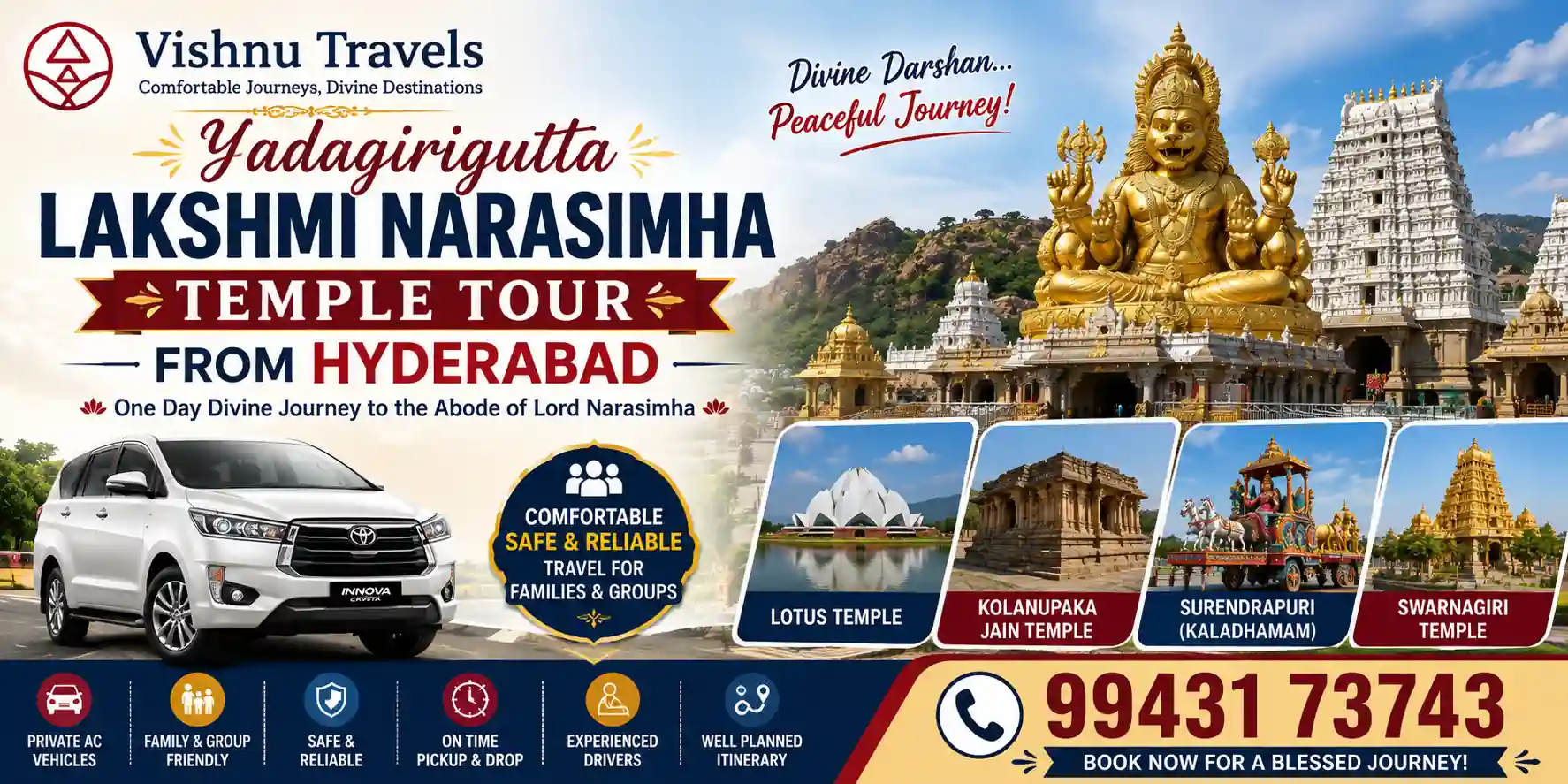 Yadagirigutta Lakshmi Narasimha Temple Tour from Hyderabad